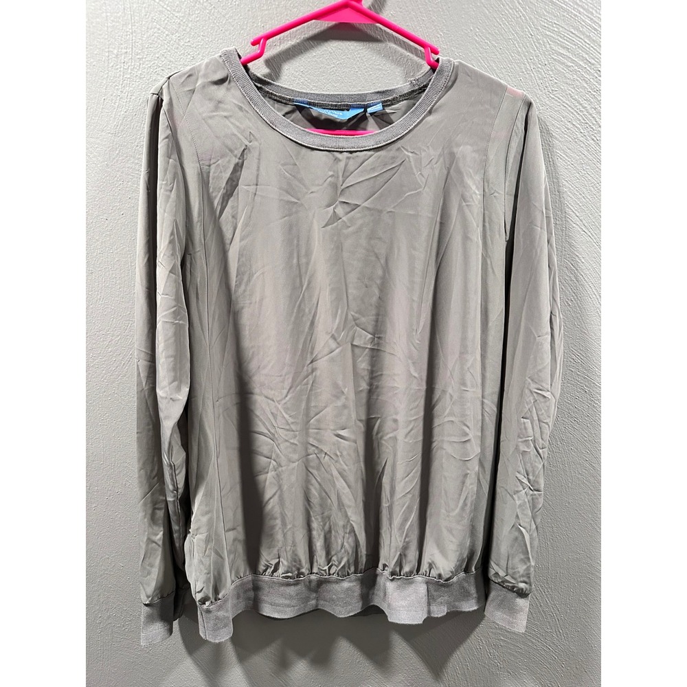 Simply Vera Vera Wang Womens Taupe Gray Long Sleeve Banded Hem Blouse Top Large